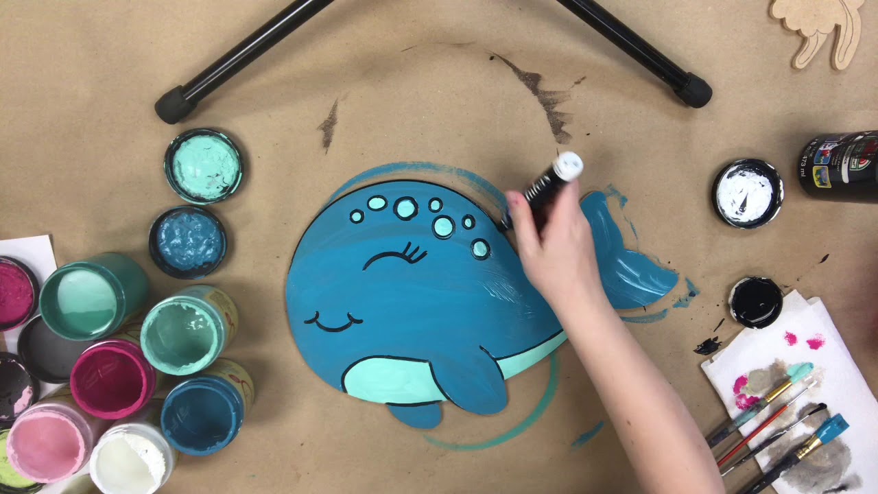 Wooden Whale Paint by Line Cutout, Unfinished Wood Tutorial