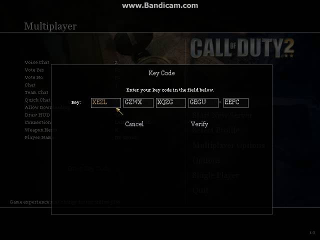 Cd key for call of duty2