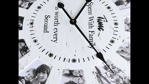 Lafocuse Extra Large DIY Personalized Memory Photo Wall Clock, Cream Wooden Silent Quartz Clocks