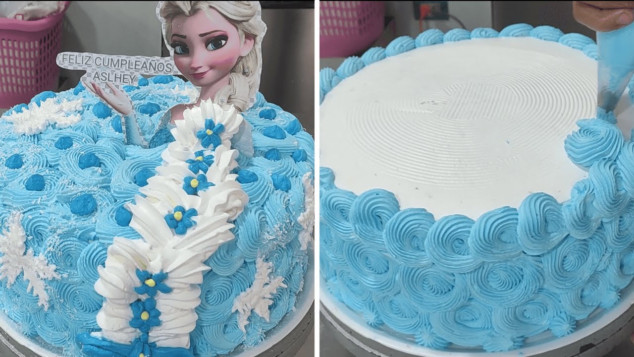 Pastel sencillo de FROZEN  Como decorar un pastel fácil y sencillo para  niña de ELSA FROZEN 