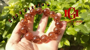 Vòng thạch anh tóc đỏ đồng trong vắt cực nhiều tóc size 16mm cực đẹp
