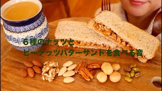 【咀嚼音/ASMR】６種のナッツとピーナッツバターサンドを食べる音 Nuts & Peanut Butter Sandwich Eating Sounds