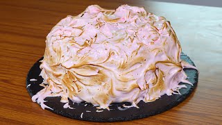 How to Make a Velvet Cake and Cover it with Pink Italian Meringue. Beautiful Birthday Cake