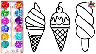 Dạy Bé Vẽ Và Tô Màu Que Kem Nhiều Màu Sắc Glitter Rainbow Ice Cream Coloring Pages For Kids