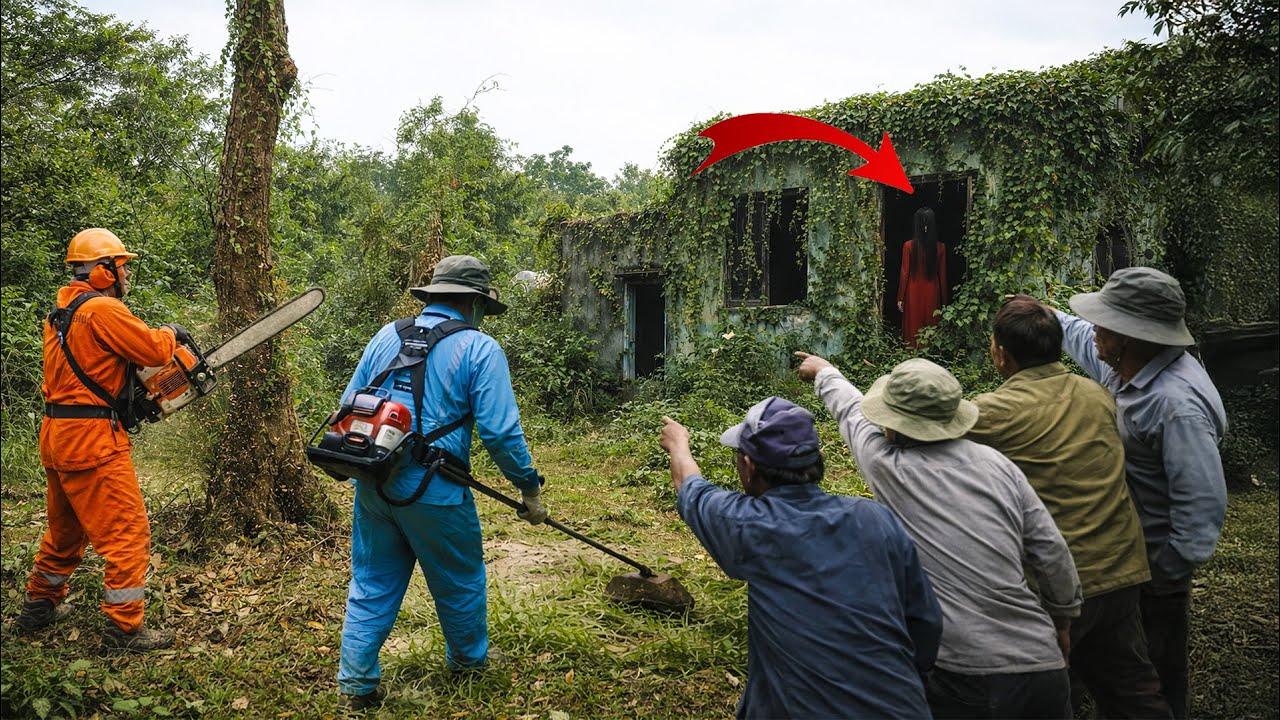 Time-lapse: Clearing an Abandoned House in the Forest – A Red-Clad Figure Suddenly Appears 😱