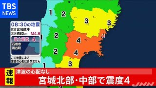 宮城県で震度４の地震、津波の心配なし