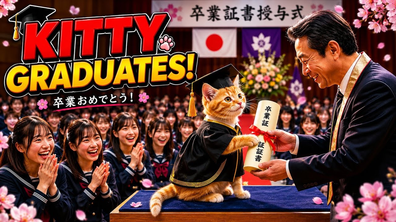 レノックス猫  ( 卒業 ) Graduation Day Kitty KITTY GRADUATES! 🎓🐱 The Entire School Cried 😭❤️ | Japanese
