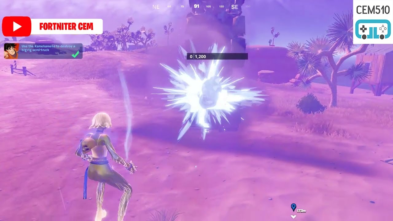 Use the Kamehameha to destroy a big rig semi-truck Fortnite Dragon Ball Quests