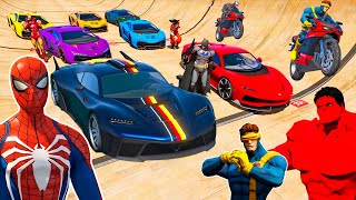 HOMEM ARANHA e AMIGOS SUPER HERÓIS com CARROS vs DESAFIO DO HULK VERMELHO #final - GTA V