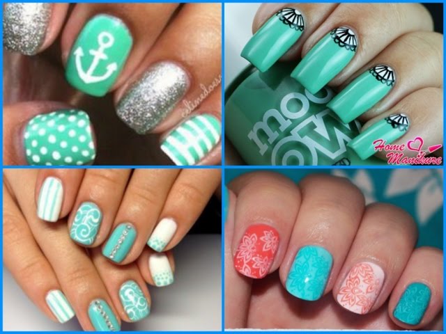 Mint & Turquoise Nails Designs - YouTube