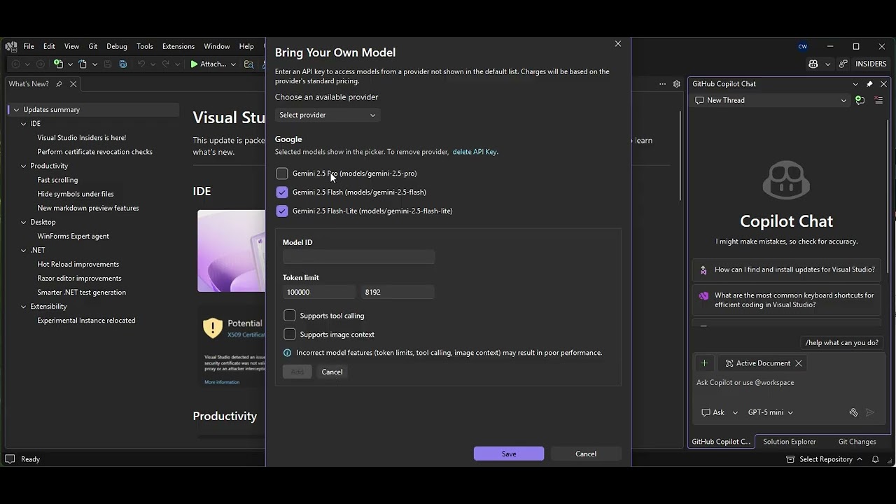 Enable Google Gemini 2.5 on Visual Studio 2026 - YouTube