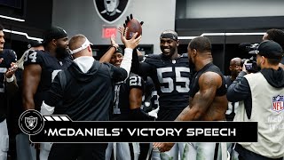 Josh McDaniels’ Locker Room Victory Speech vs. Patriots: ‘Where’s Chandler Jones!’ | Raiders | NFL