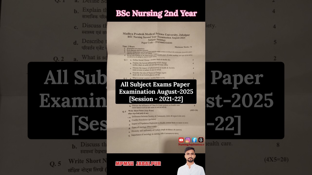 BSc Nursing 2nd Year All Subjects Exam Papers Session 2021-22 | MPMSU Jabalpur