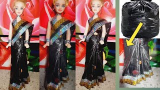 Barbie saree and blouse with garbage polythene  barbie dolldress reuse  sareedraping