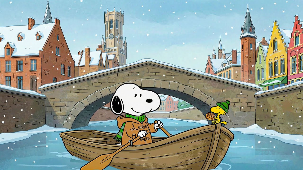Уютная зимняя прогулка на лодке по Бельгии ❄️ – Снупи и Вудсток под расслабляющий джаз