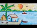 How to draw village scenery easy  how to draw village scenery with pencil colour scenery youtube