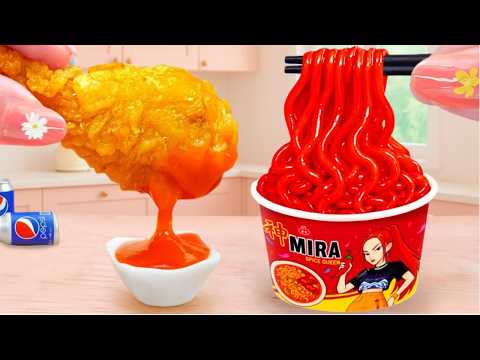 Best Of Samyang - Amazing Korean Fried Chicken Vs Carbonara Buldak Ramen Recipe | Tiny Burger Cheese