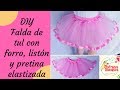 DIY. Falda de TUL con forro, listón y pretina elástica. Tutu para niña. Tulle skirt with ribbon.