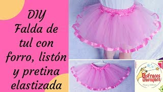 DIY กระโปรง Tulle กับซับในริบบิ้นและเอวยางยืด Tutus สำหรับผู้หญิง