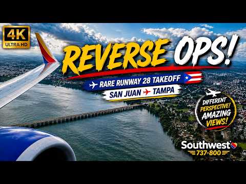 RARE Reverse Ops in San Juan! ✈️ Southwest 737-800 Runway 28 Takeoff | 4K