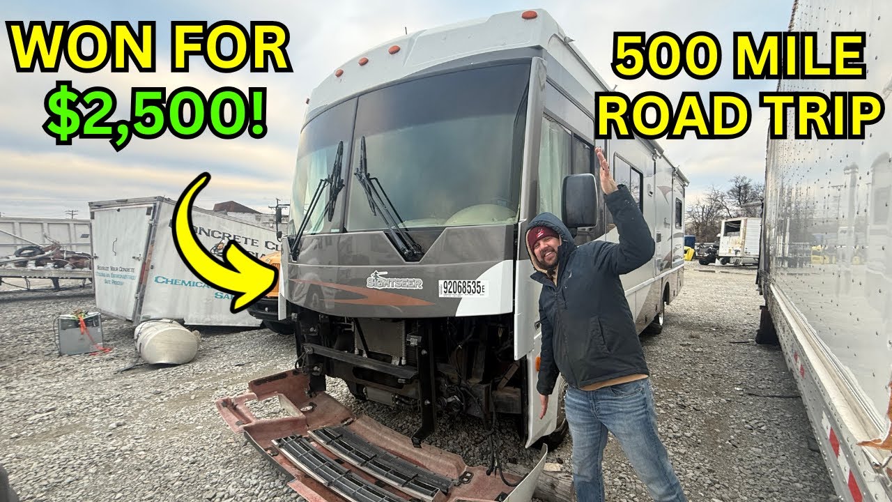 Mike Won a Wrecked Winnebago SightSeer RV For DIRT Cheap! 500 Mile Road Trip Back to The Shop!