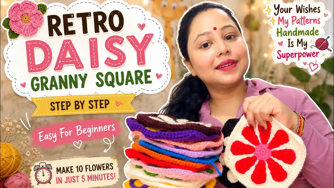 How To Crochet A Retro Daisy Granny Square 🌸🧶 || Easy Beginner