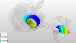Hydrodynamic bearing oil pressure in a 3D model of engine fully assembled by contacts and driven by