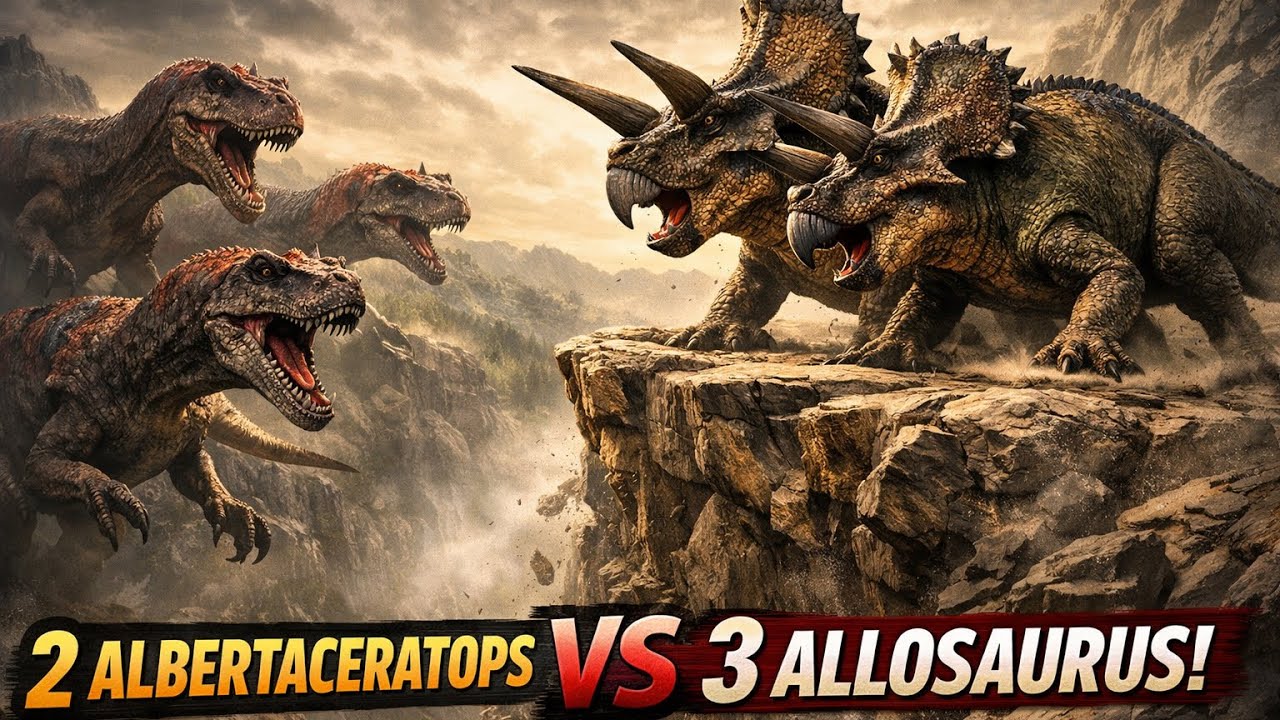 Two Albertaceratops Vs Three Allosaurus | Path of Titans 