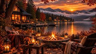 (NO MID-ROLL ADS) Quiet Fall Night Jazz by the Lake 🍁 Warm Coffee, Fireplace & Beautiful Autumn