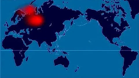 A Time Lapse Map of Every Nuclear Explosion Since 1945   by  Isao Hashimoto