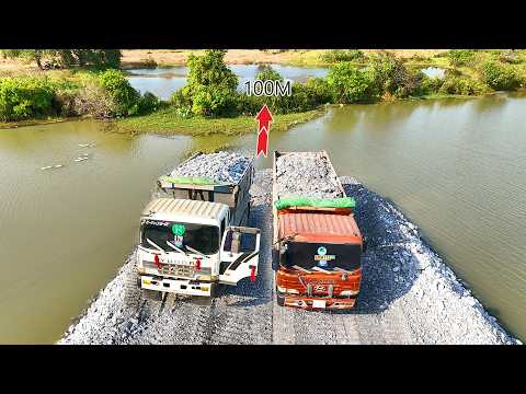 O M G, NEW road construction work covers 65%& trucks and SHANTUI dozer pushing rocks into the water