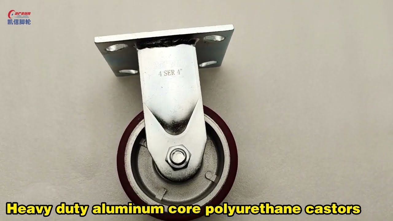 CARSUN 4 inch aluminum core red polyurethane fixed casters heavy industrial caster wheels