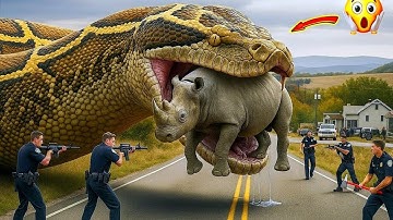 ANIMAL RESCUE: Brave rescue team saves an innocent RHINO from a giant python