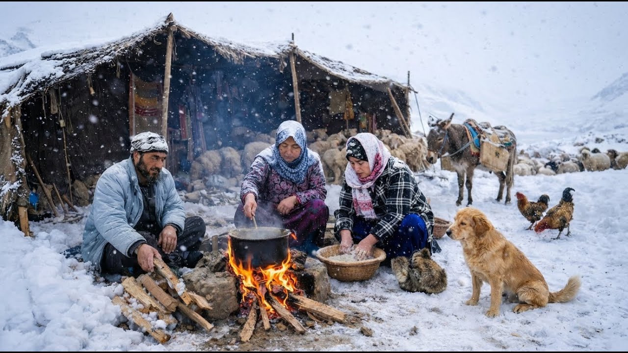 Deep Snow Survival in Afghanistan's Coldest Village  Traditional Fire Cooking