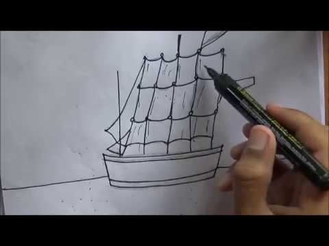 Simple and easy cartoon drawings - How to draw a sail ship - YouTube