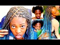 1st time doing Small Knotless Braids on my Short Hair | Diamond Parts | Blue Ombre Braiding Hair