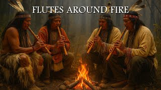 Flutes Around Fire | Calm Native Flute and Fireplace Sounds for Stress Release & Deep Sleep
