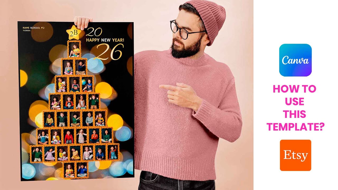 Editable Classroom Christmas Tree Photo Display | New Year Canva Template (Free Canva Account)