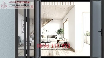 Cửa đi mở xếp gấp 4 cánh nhôm Xingfa Quảng Đông tem đỏ màu xám ghi