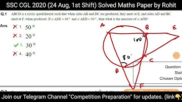 SSC CGL 2020 (24 August, 1st Shift) Solved Maths Paper by Rohit Tripathi