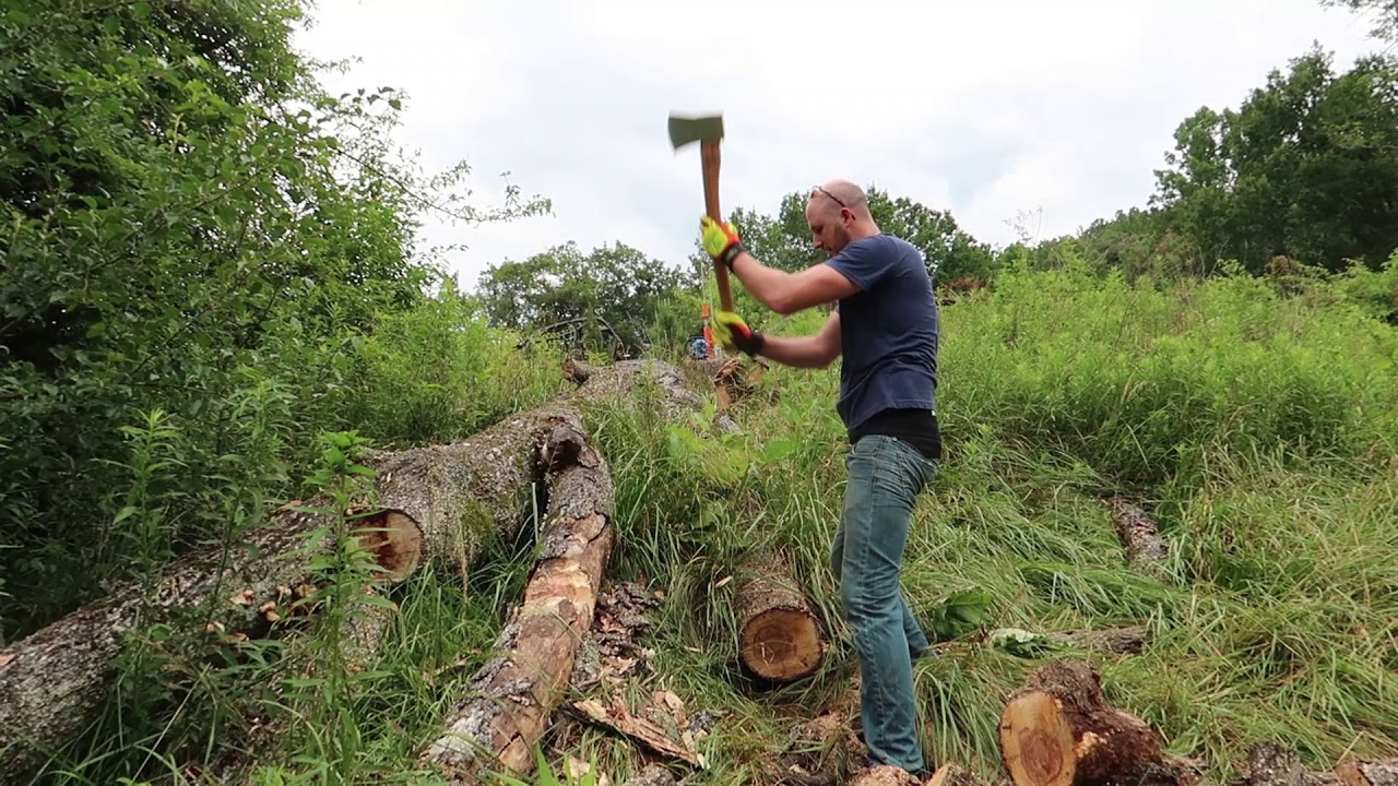 Chapping Big Log with an Axe - YouTube