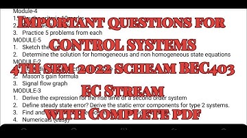 Control Systems important questions for VTU exam 2022 scheam 4th semester BEC403