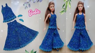 How to make Circular plazo and top for Barbie |Diy mini doll plazo outfit||A-Doll designer❤️