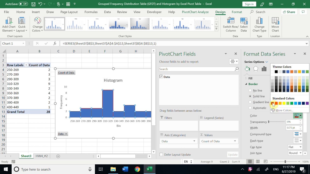 Grouped Frequency Distribution Table GFDT and Histogram by Excel Pivot ...