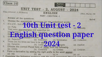 10th std unit test - 2 English question paper 2024