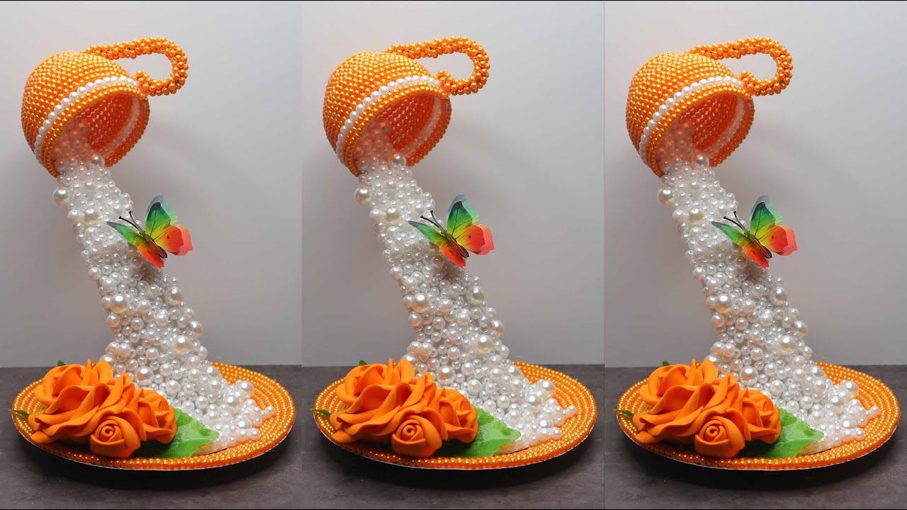 DIY Pearl Floating Tea Cup With Plastic Bottle | Kerajinan Cangkir Tumpah Botol Bekas Aqua 600 ml