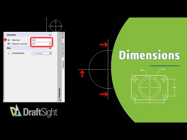 Modify Extension Line Length of Centerline for Specific Circle(s) or Arc(s) from Properties Palette