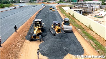Excellent Process Dozer Pushing And Motoniveladora Grading Gravel Making Foundation Highway Road
