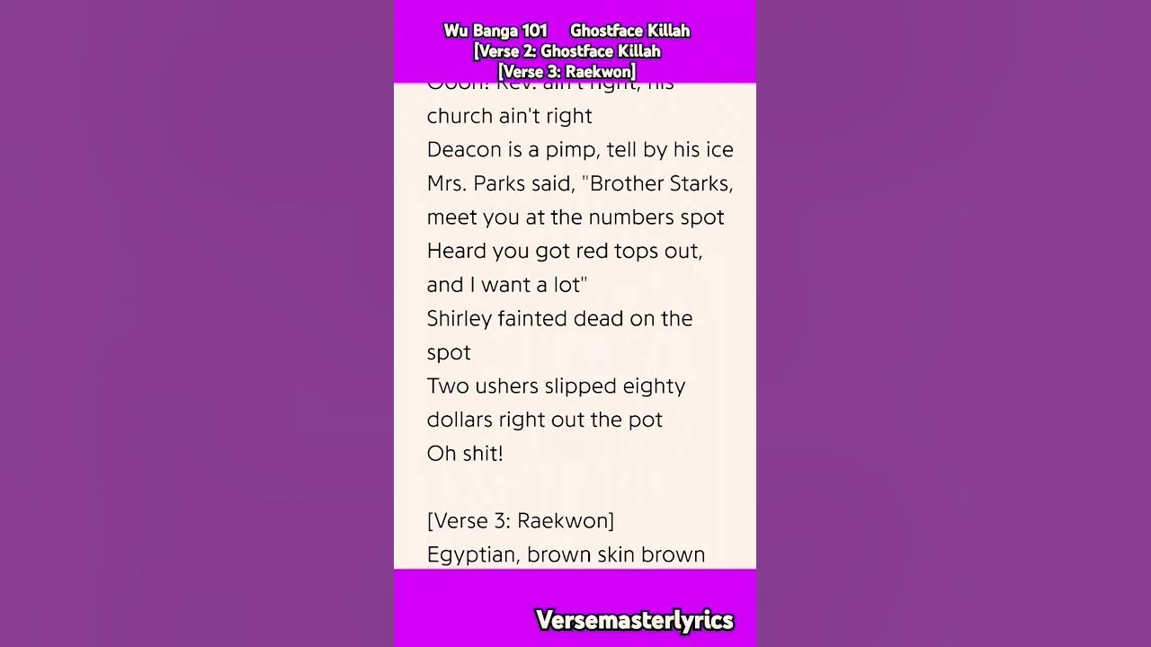Wu Banga 101 Ghostface Killah [Verse 2: Ghostface Killah] #hiphop #rap #music #lyrics #Verse