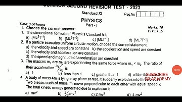 11th standard physics second revision test 2023 original question paper thiruvallur district EM